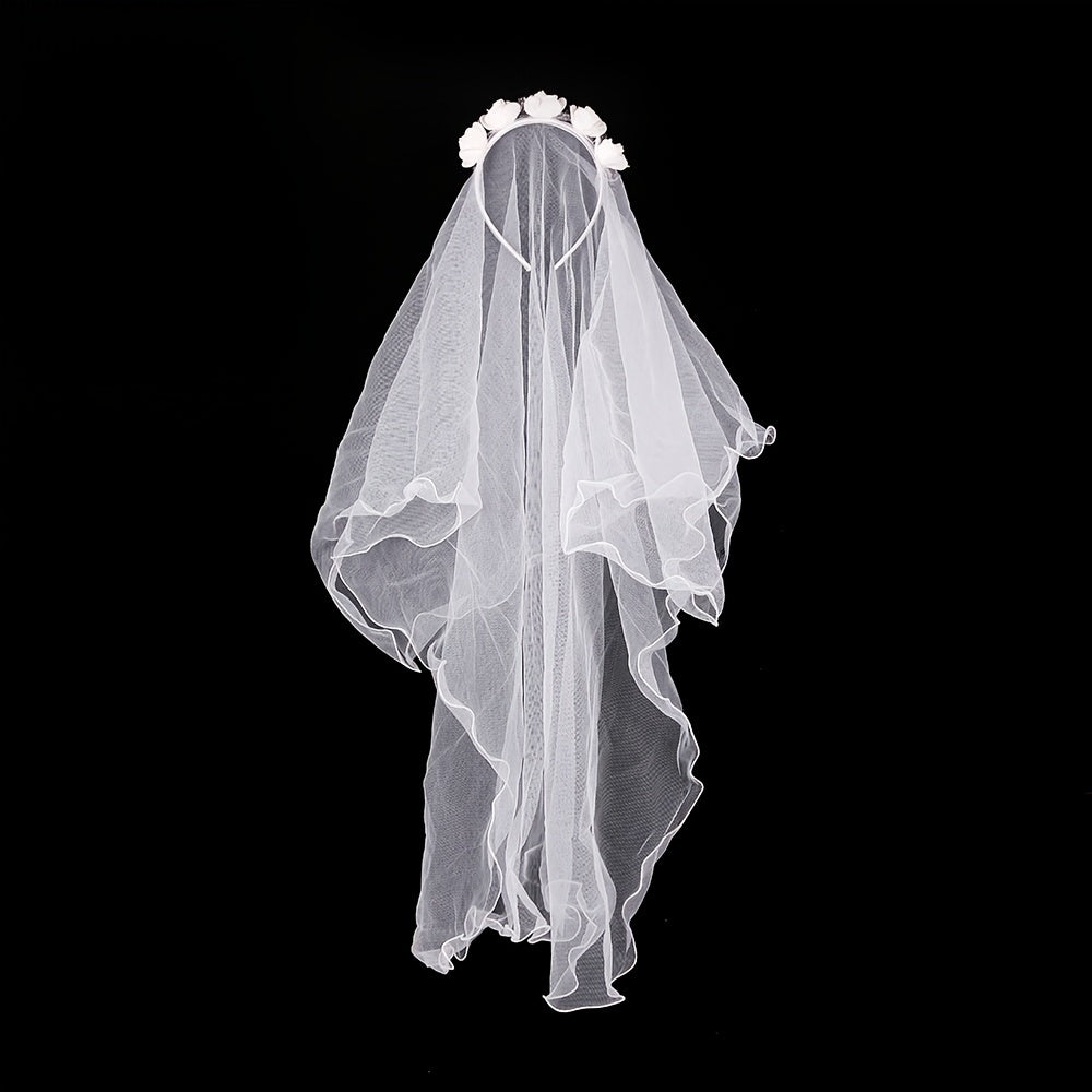 Flower Wedding Veils Headband With Bow Wreath Crown Veil