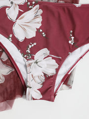 Floral Print Mesh Bikini Set Women's Plus High Stretch Swimsuit