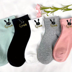5 Pairs Bunny Print Crew Socks Women's Stockings & Hosiery