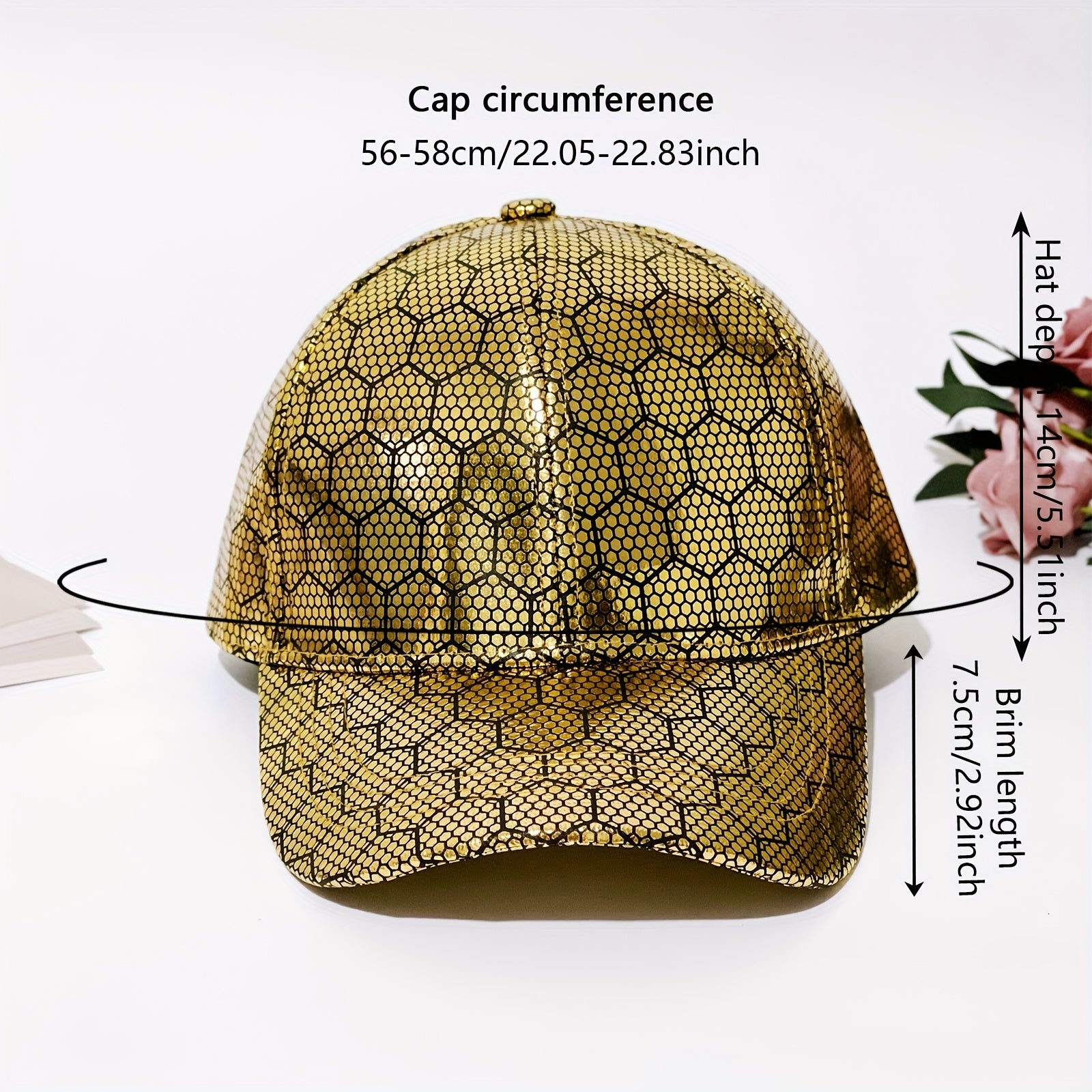 Golden Plaid Baseball Cap PU Leather Hip Hop Sun Hat