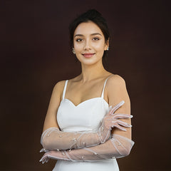 Classic Beaded Bridal Gloves with Arm Coverage