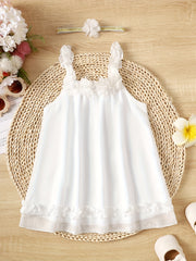 Baby Girls Flower Suspenders Sleeveless Dress & Headband 2pcs Set