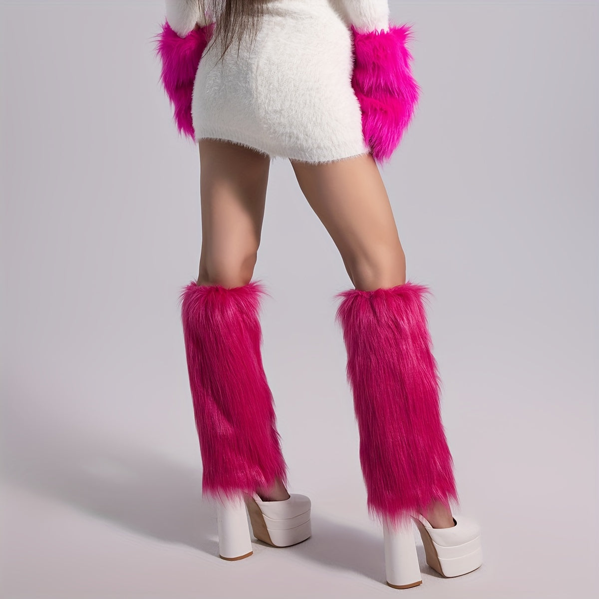 Colorful Fuzzy Leg Warmers & Knee High Socks Combo