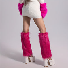 Colorful Fuzzy Leg Warmers & Knee High Socks Combo