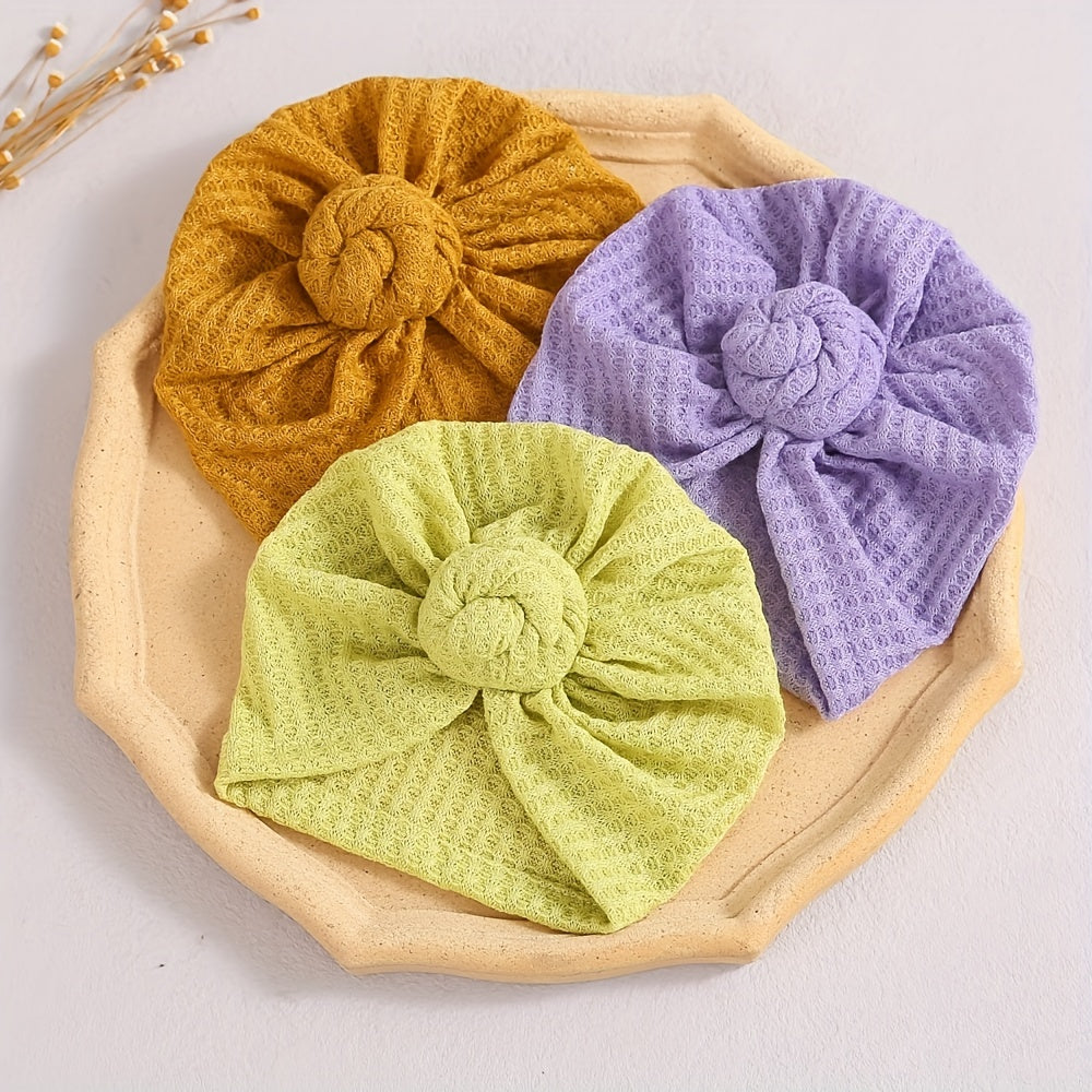 3pcs Knitted Waffle Baby Pullover Hat With Rose Circle Fetal