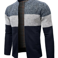 Men's Full Zip Cardigan Sweater Cable Knit Stand Collar Thick Jacket