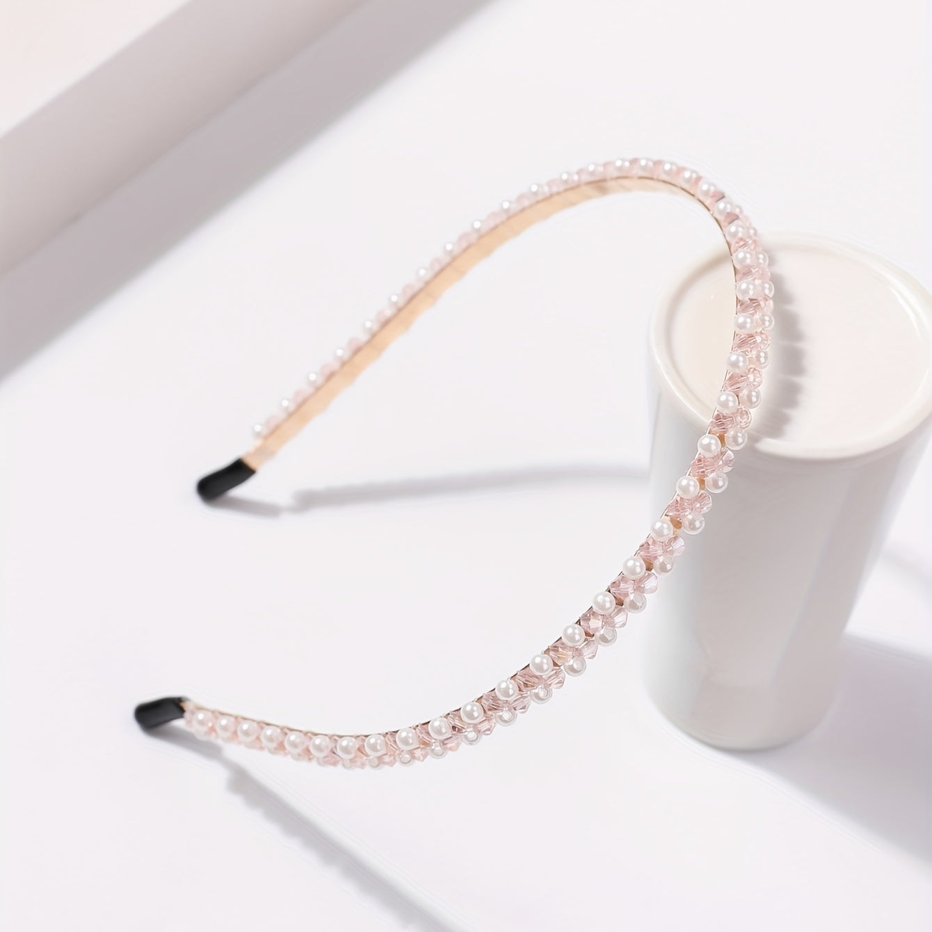 Faux Pearl Beaded Headband Non slip Head Hoop Skinny Headdress Hair Band
