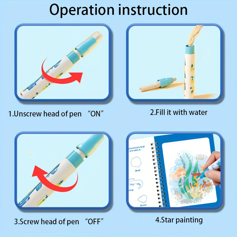 Magic Water Book Reusable Watercolor Activity Book with Waterproof Pages