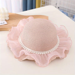 Girls Lace Straw Hat & Handbags Set Sun Protection
