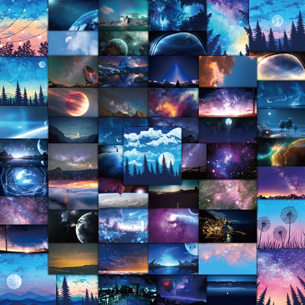 Moon in Starry Sky Clouds Sea Waterproof Vinyl Stickers