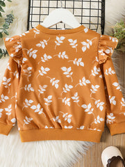 Girls Fall Leaves Graphic Sweatshirt Comfort Fit Long Sleeve Top
