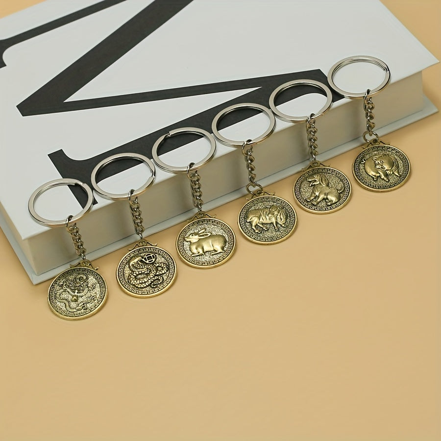 Zodiac Metal Tag Key Ring Keychain Retro Bag Car Key Pendant Christmas Gift