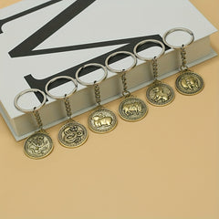 Zodiac Metal Tag Key Ring Keychain Retro Bag Car Key Pendant Christmas Gift
