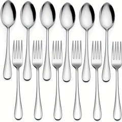 12pcs Stainless Steel Dessert Fork & Spoon Set for Home Kitchen Restaurant