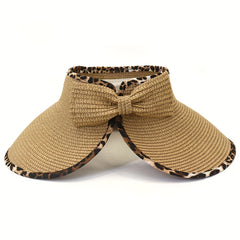 Leopard Print Straw Sun Hat UV Protection Visor