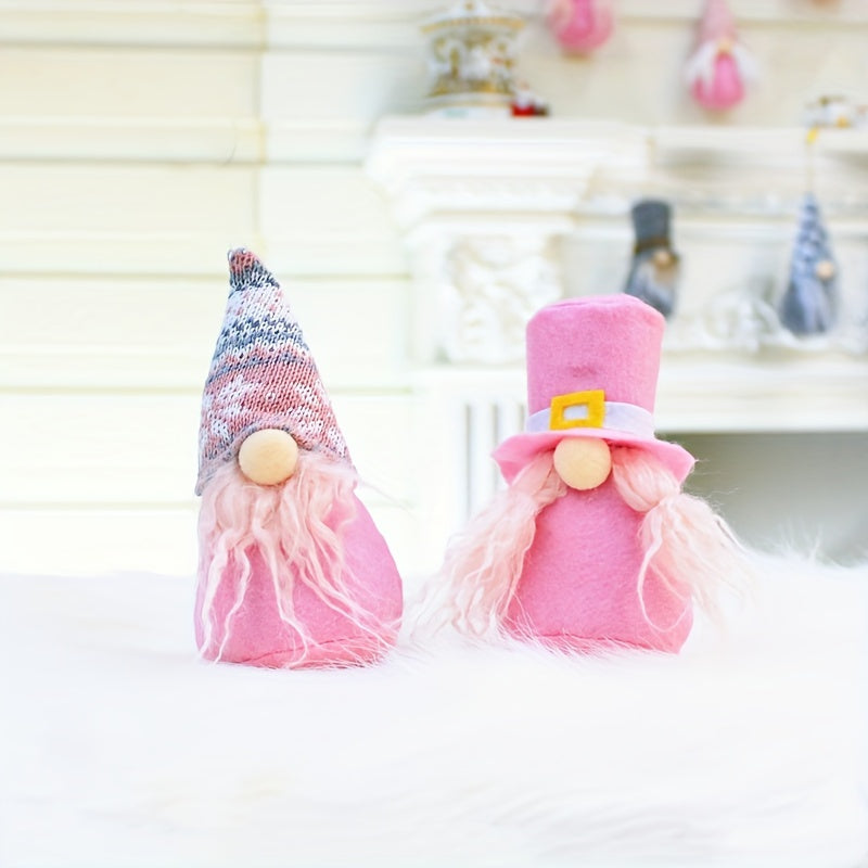 4pcs Pink Christmas Pendant Faceless Dolls Knitted Wool Forest Man Figure