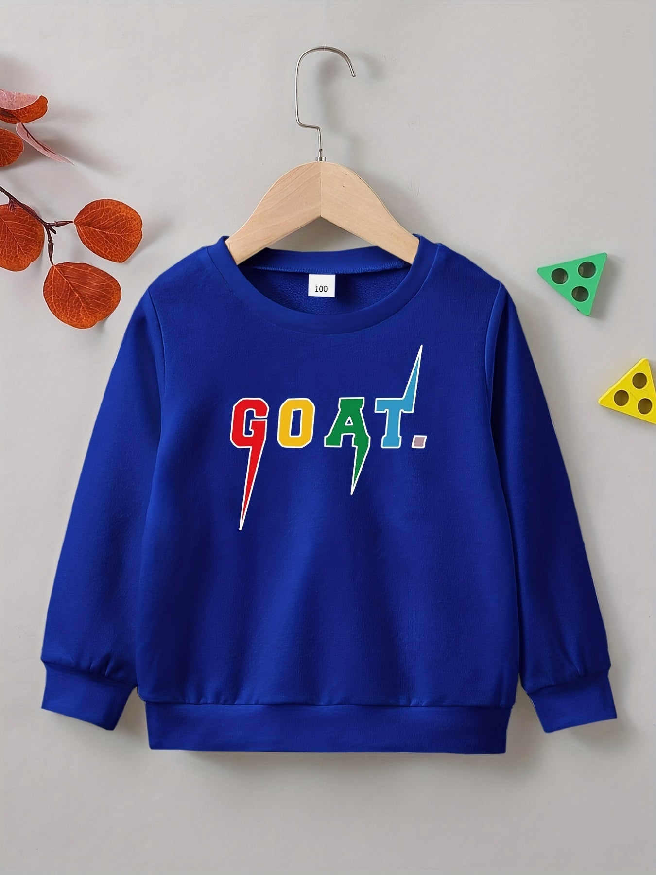 Stylish GOAT Letter Print Boys Casual Pullover Sweatshirt