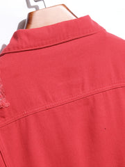 Men's Ripped Denim Button-Down Jacket