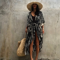 Summer Tie Kimono 3/4 Sleeves All Over Print