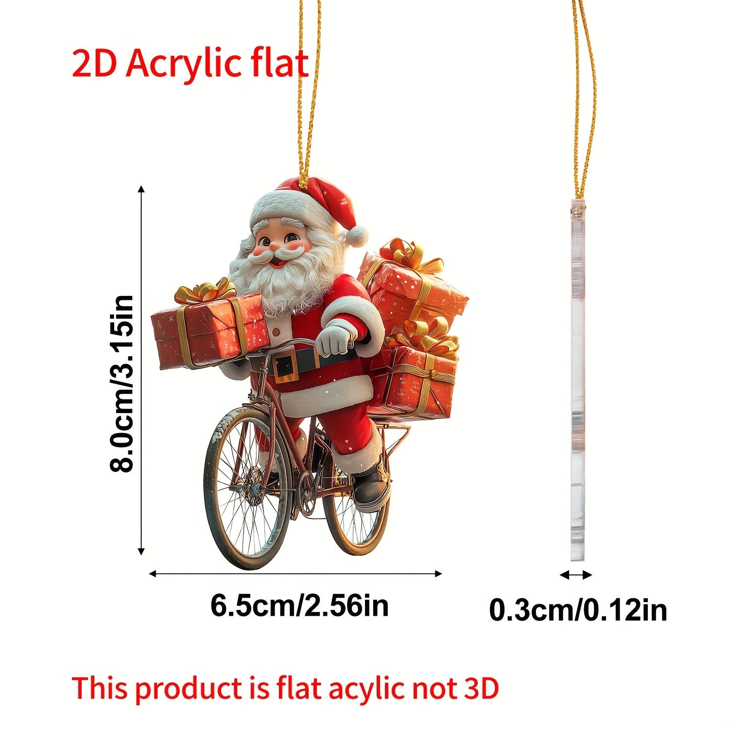 Santa Claus Bicycle Acrylic Ornament Keychain Festive Holiday Pendant