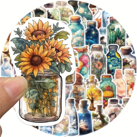50pcs Dreamy Cartoon Animals Flowers Waterproof Stickers