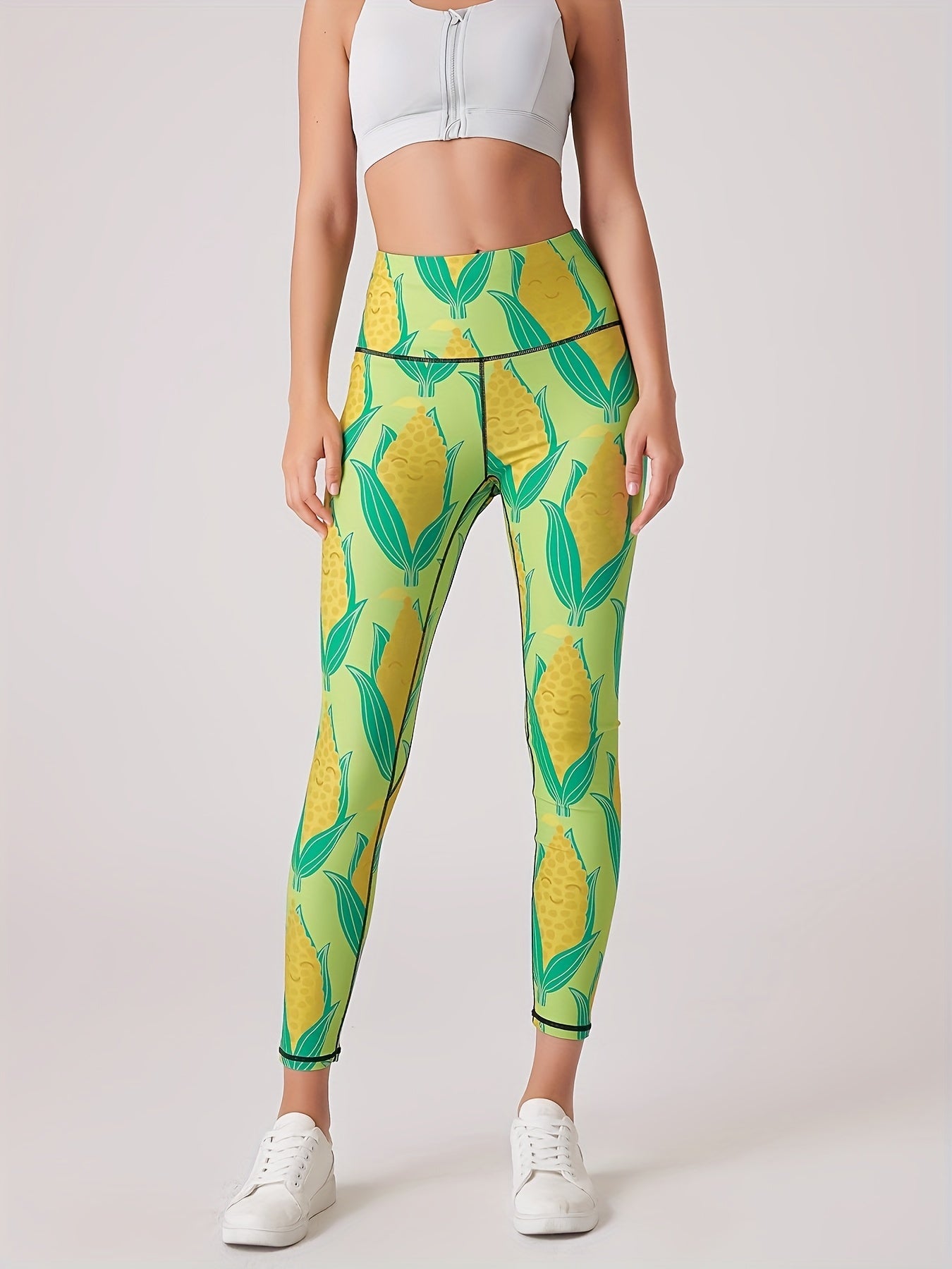 Corn Print High Waist Yoga Leggings Quick Drying Cropped Pants