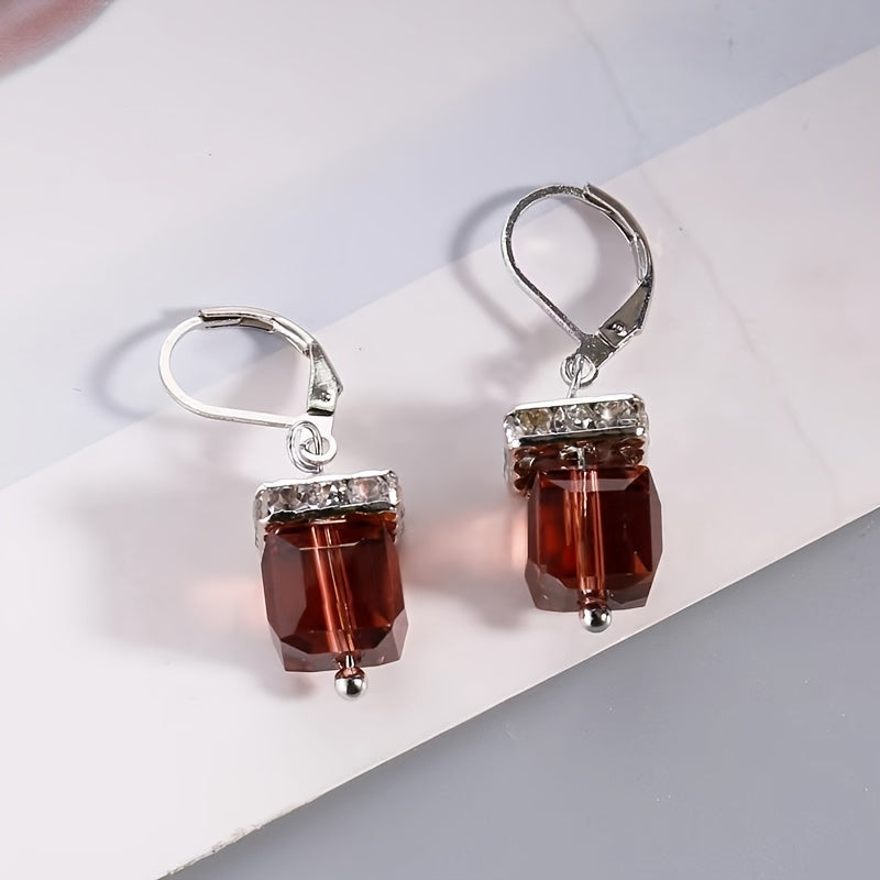 Zircon Stone Hoop Drop Earrings 925 Silver Plated Women Gift