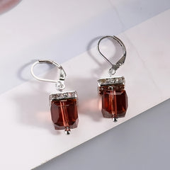 Zircon Stone Hoop Drop Earrings 925 Silver Plated Women Gift