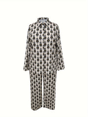  Allover Print Long Sleeve Shirt & Loose Pants Set