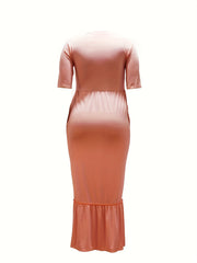 Solid Short Sleeve Maxi Dress