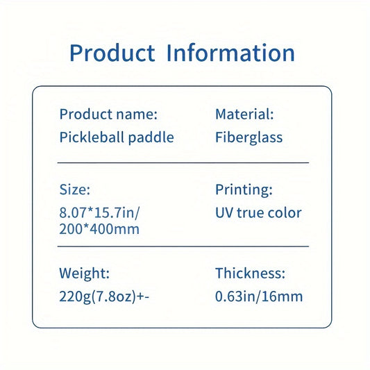1pc Pickleball Paddle Racket Fiberglass Surface Honeycomb Core