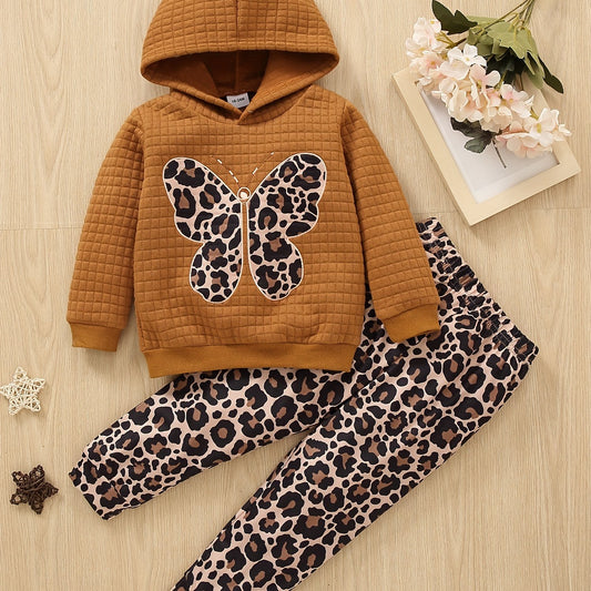 Girls Leopard Print Hoodie & Sweatpants Set