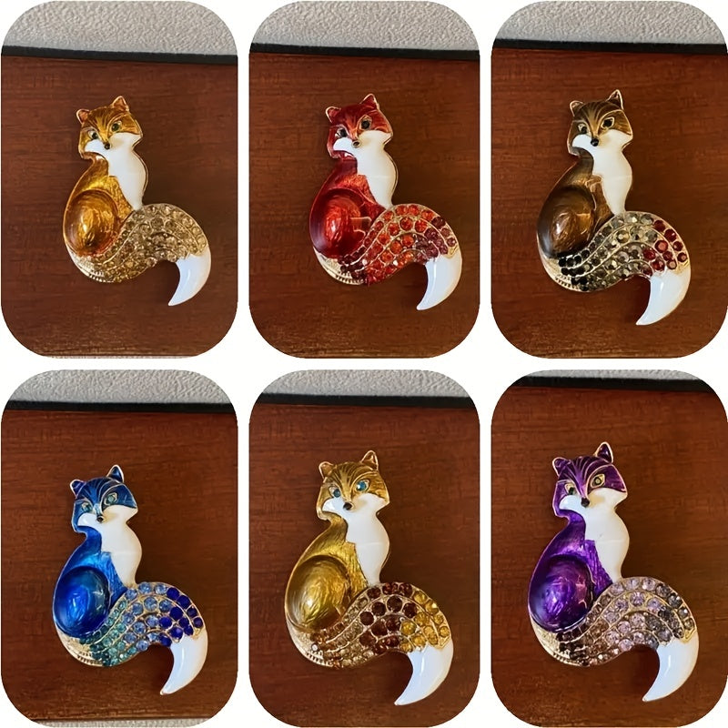 Enamel Fox Brooch for Men Rhinestone Animal Party Pin