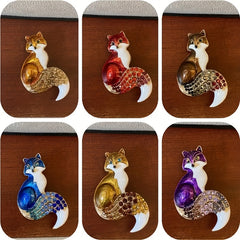 Enamel Fox Brooch for Men Rhinestone Animal Party Pin