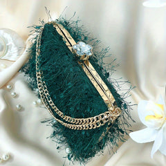 Feather Evening Bag Chain Clutch Clip Purse Women's Handbags