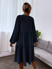 Tiered Solid Dress Casual Crew Neck Lantern Sleeve Dress