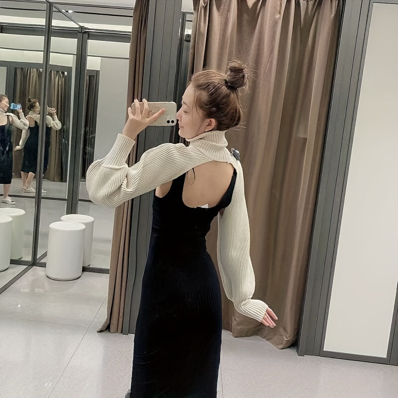 Solid Knitted Shawl Warm Arm Sleeves For Women