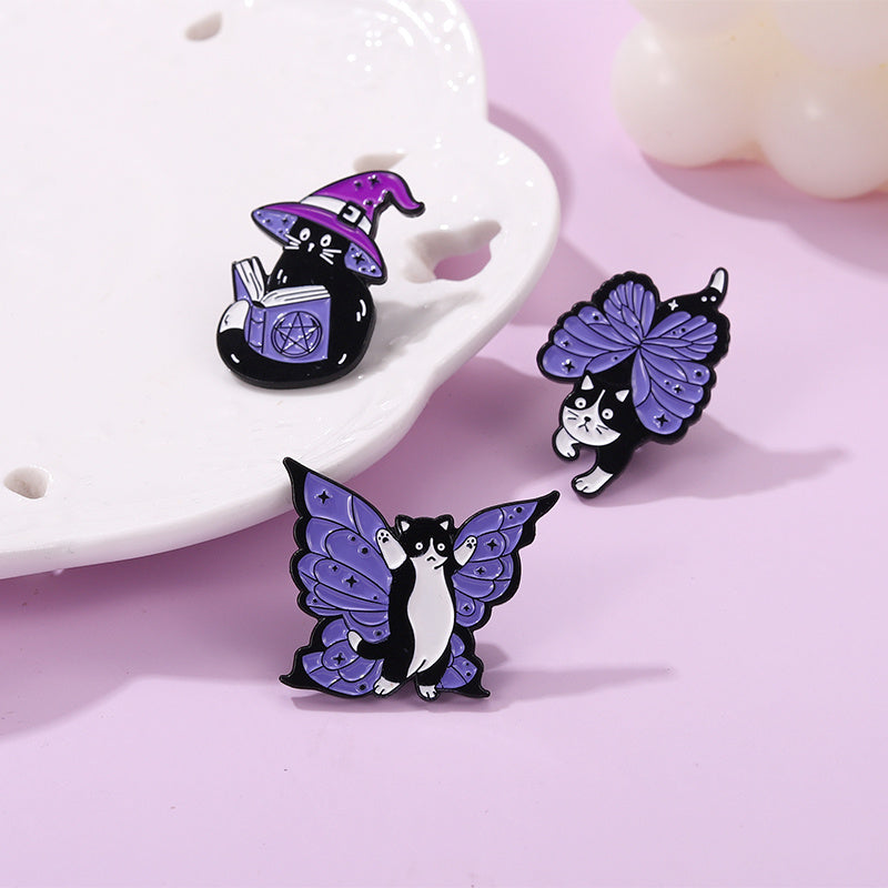 Enamel Butterfly Cat Brooch Women's Animal Pins Kitten Jewelry