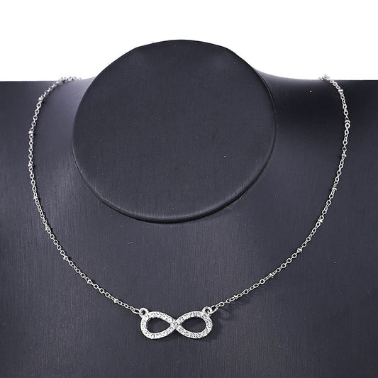 Infinity Shape Pendant Chain Necklace Rhinestones Alloy Neck Chain