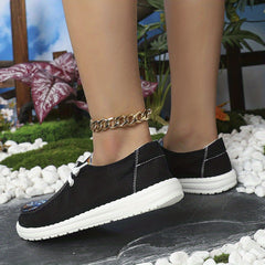 Women's Printed Canvas Lace Up Sneakers Outdoor Flats