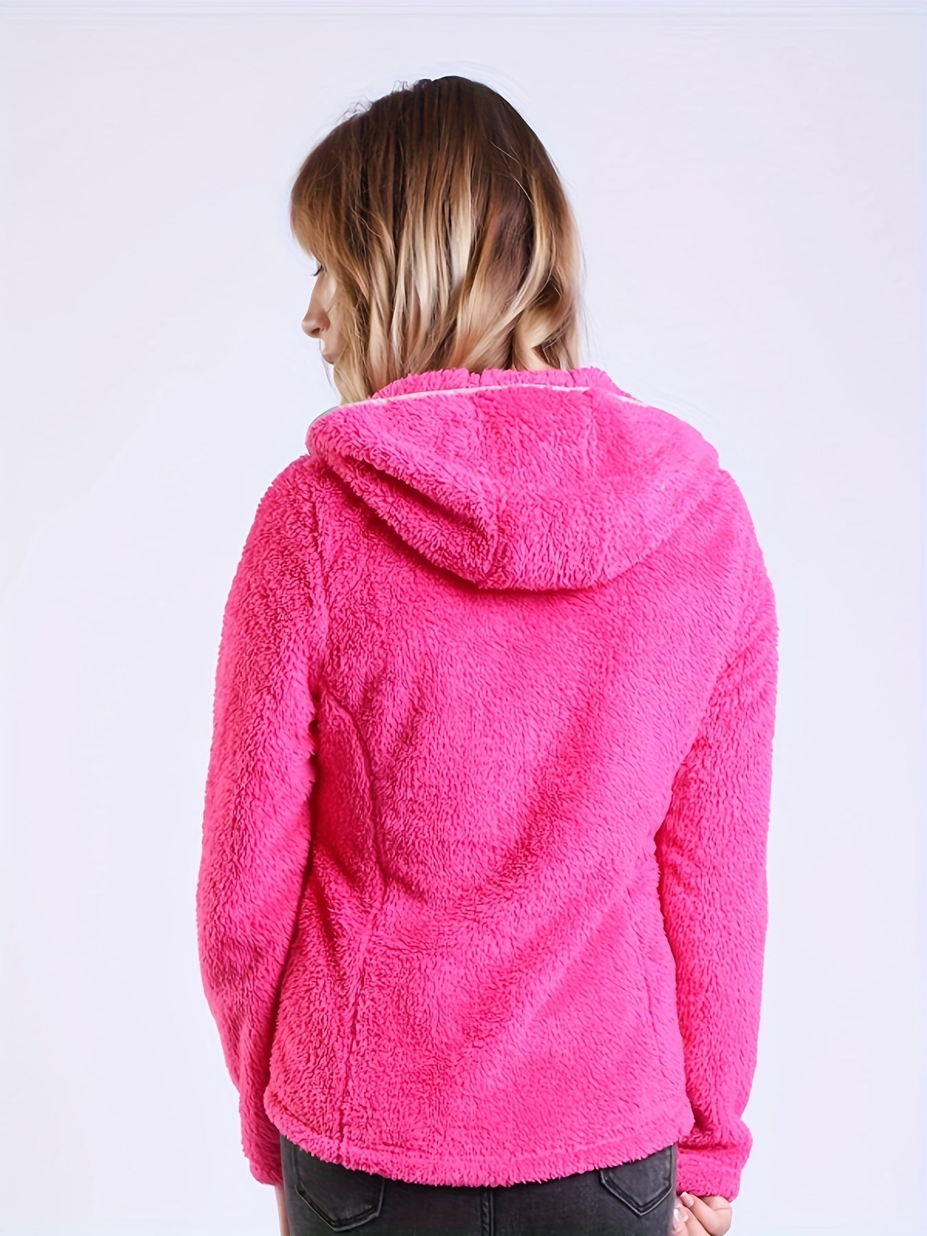 Women's Fleece Hooded Jacket Soft Thermal Zip Up Jacket Winter Outdoor