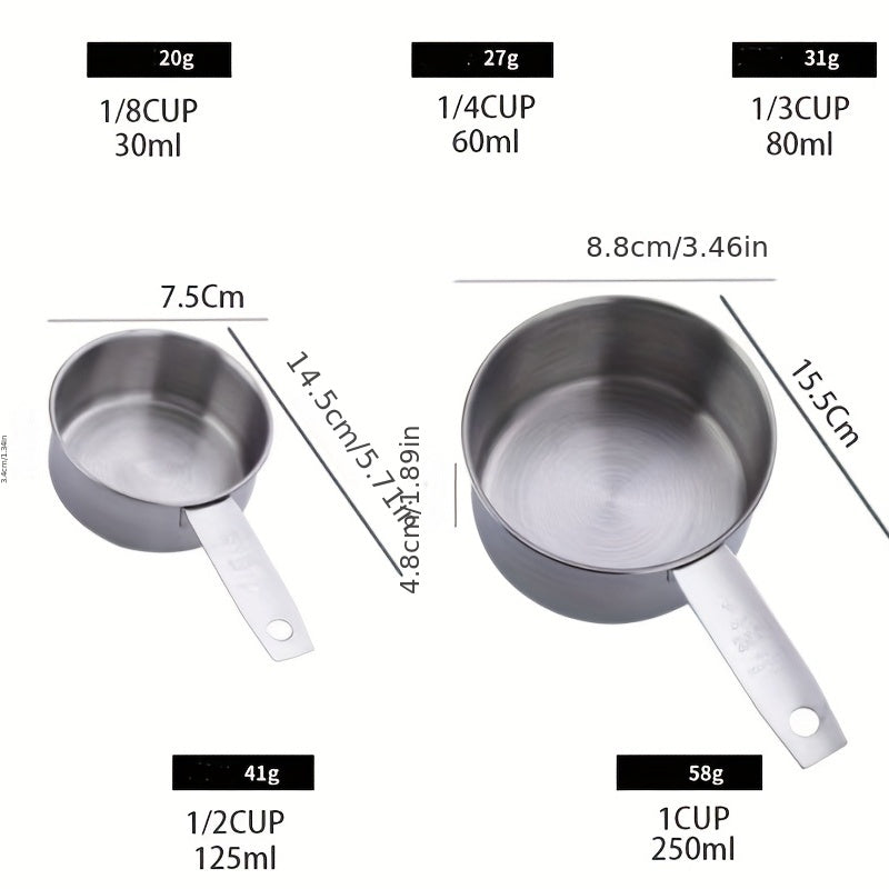 5pcs Stackable Stainless Steel Measuring Cups Kitchen Gadgets