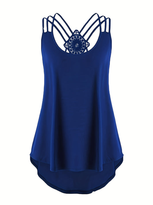 Cross Back Spaghetti Strap Top Crew Neck Sleeveless Cami