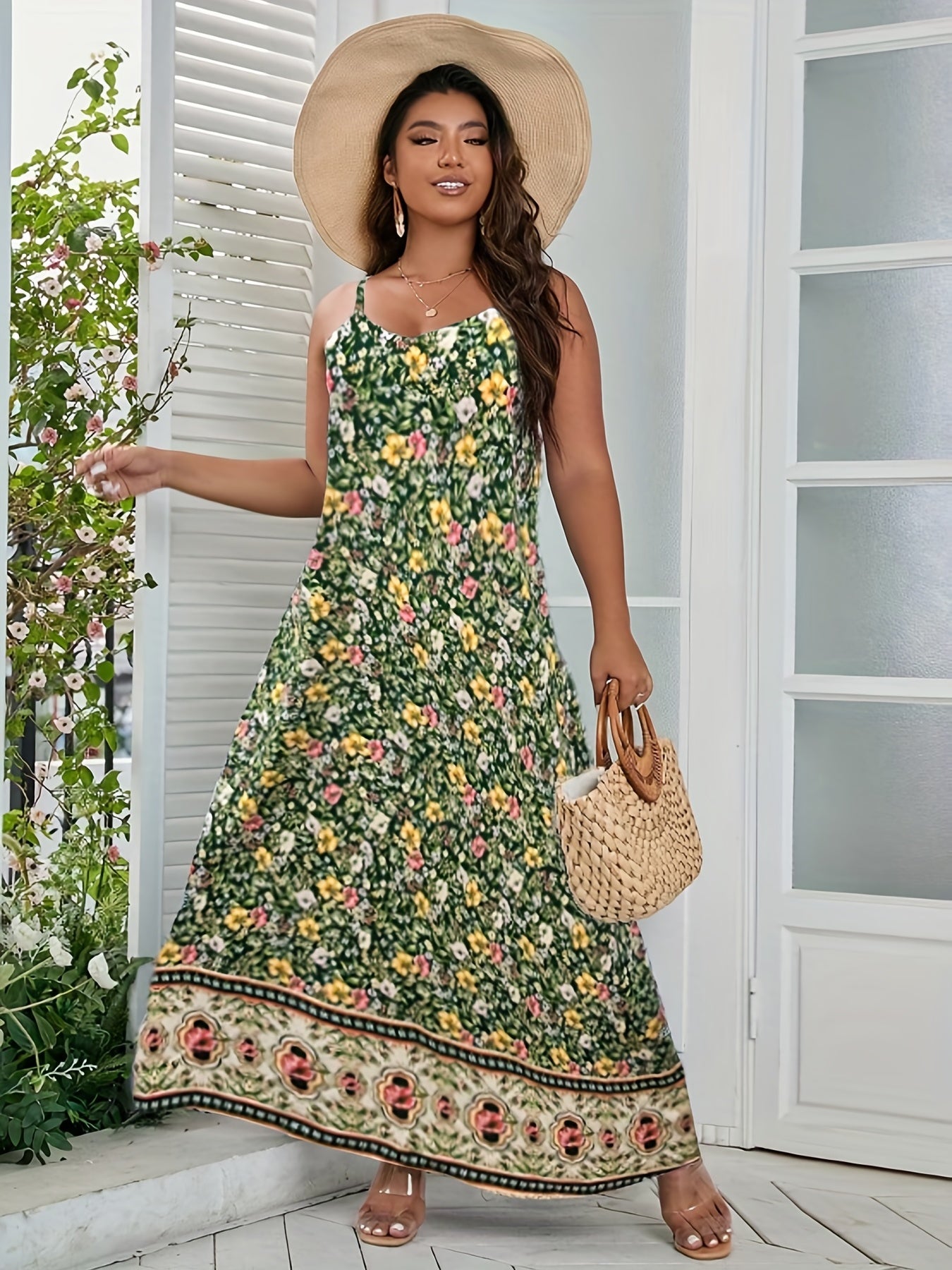  Floral Print Maxi Cami Dress