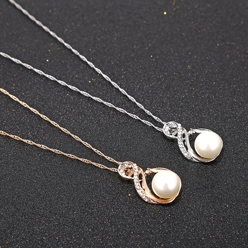 Zirconia Bridal Jewelry Set Necklace & Earrings Faux Pearls Anniversary Gift