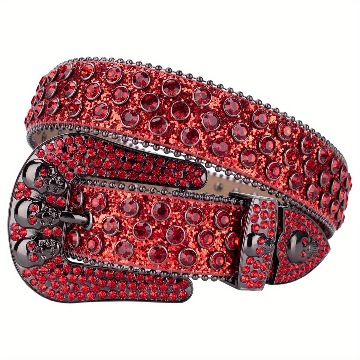 Men's Rhinestone Skull Buckle Belt Crystal Studded Leather Belt