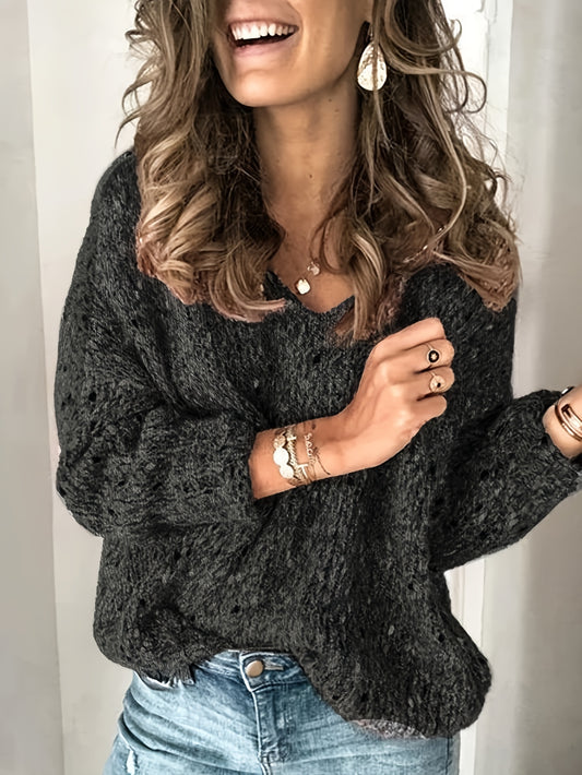  Casual Sweater Women's Plus Solid V Neck Pullover Jumper