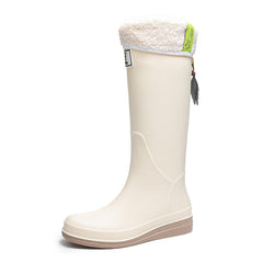 Women's Fleece Liner Slip-on Rain Boots Waterproof High Boots