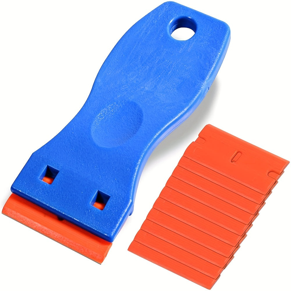 Plastic Razor Scraper and 10 Double Edged Blades for Label Removal