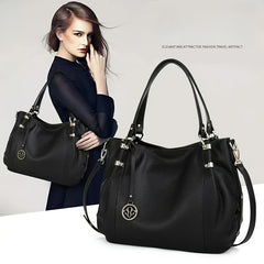 Women's Leather Handbag with Golden Hardware and Removable Strap